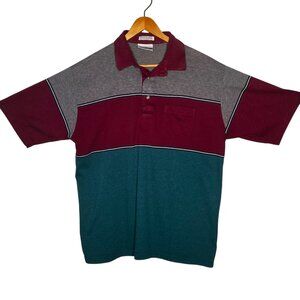 John Henry Sport Men  XL Polo Shirt Colorblock Casual Red Gray Teal Short Sleeve